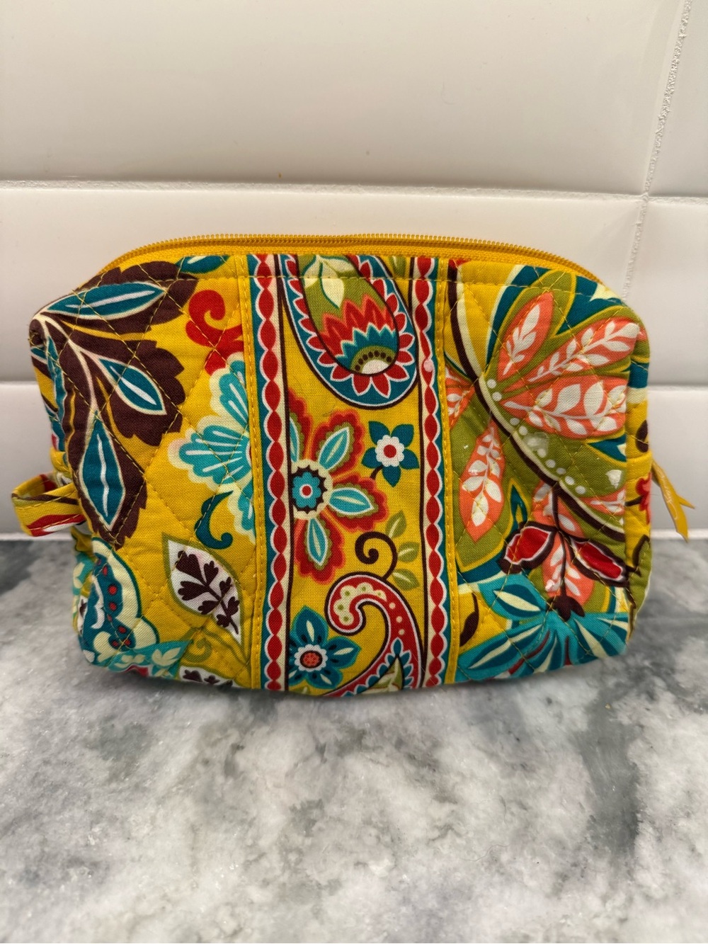 Quilted Floral Zip Pouch in Yellow